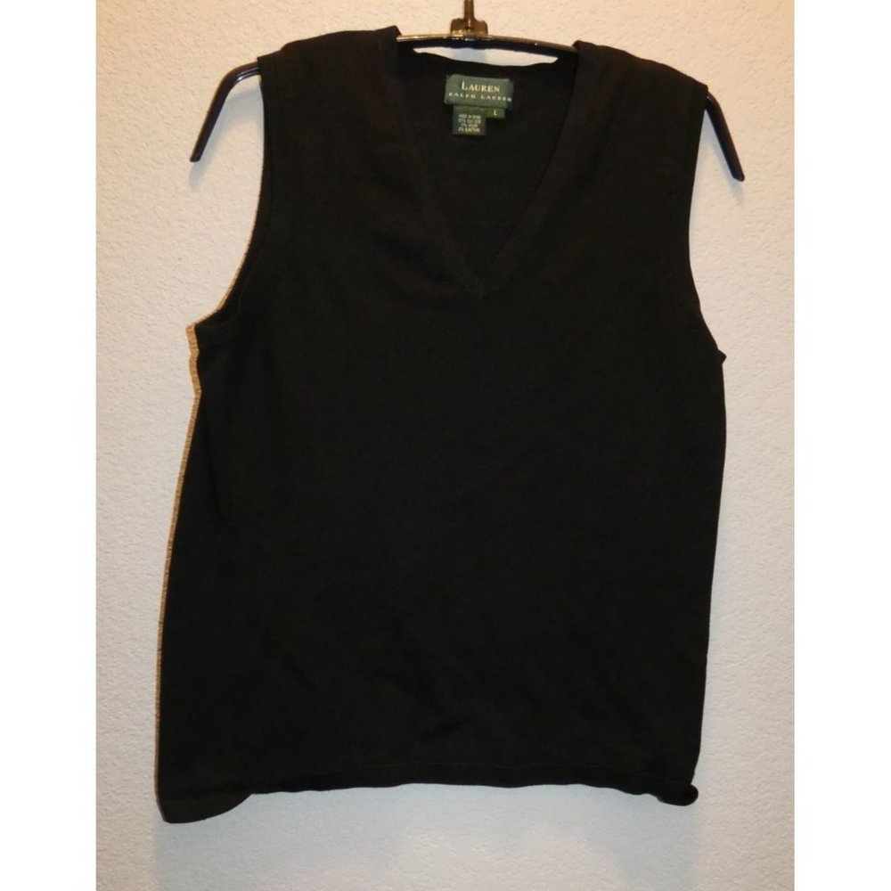 Women's Black Silk and Nylon Tank Top, Ralph Lauren, Large